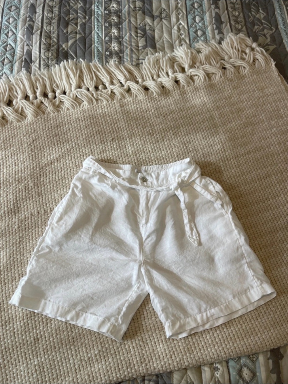 Halston Heritage White High-Waist Women's Linen Blend Shorts